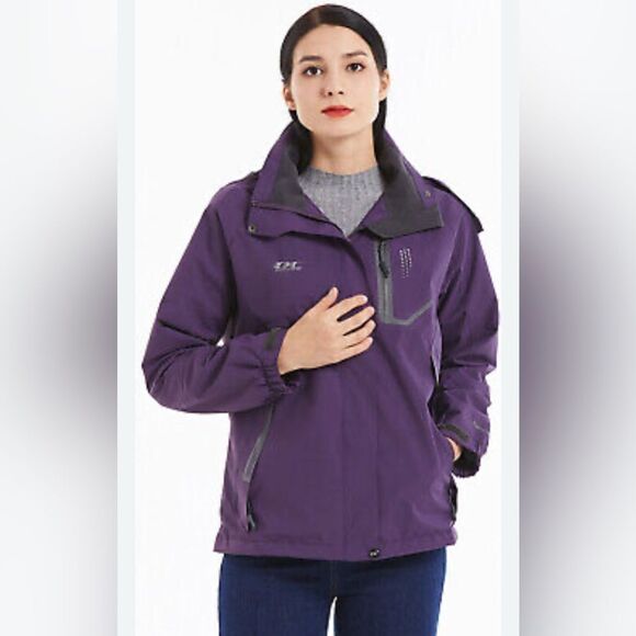 *NEW* Diamond Candy Women's Waterproof Lightweight Hooded Rain Jacket purple XL - Picture 1 of 7